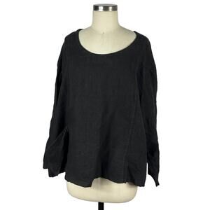 LA BASS Black Linen Lagenlook Tunic Top Women's Size 3 NWT Italy‎ Layering Boho